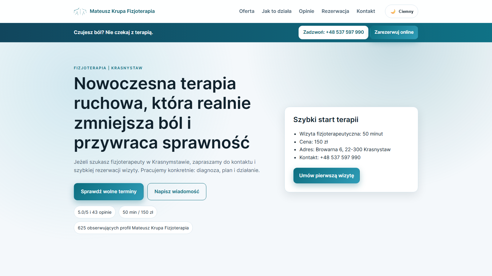 Podgląd strony Mateusz Krupa Fizjoterapia