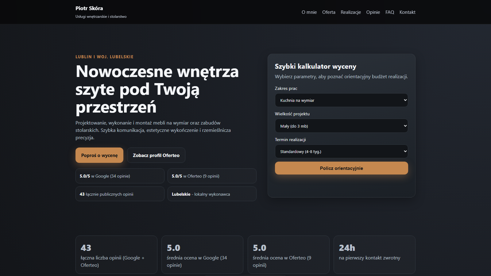 Podgląd strony Piotr Skóra - usługi wnętrzarskie