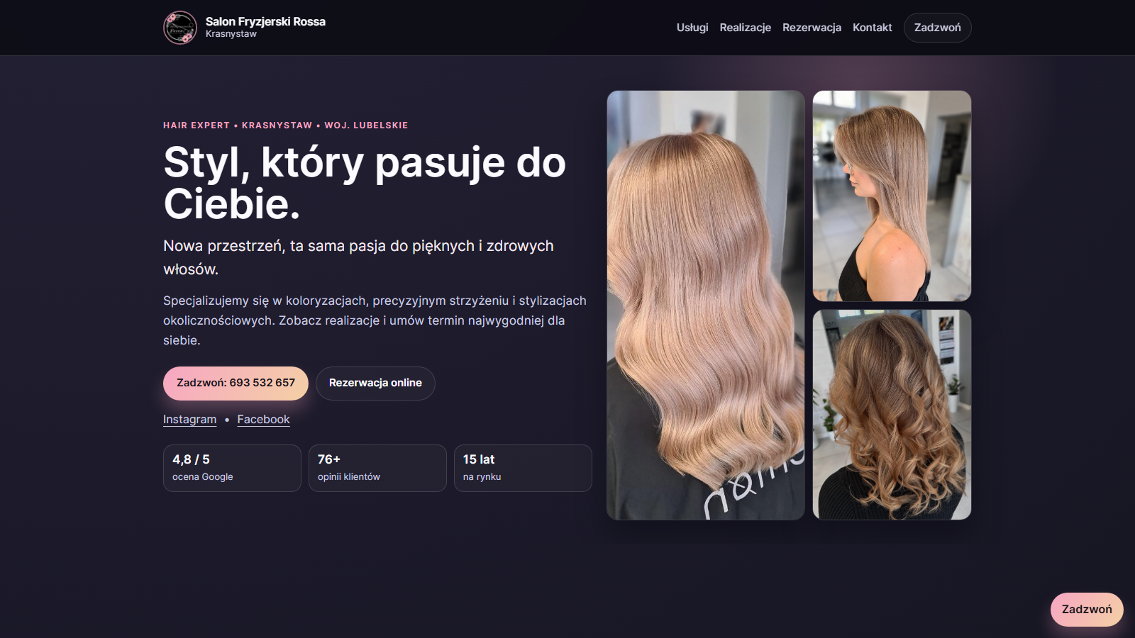 Podgląd strony Salon Fryzjerski Rossa